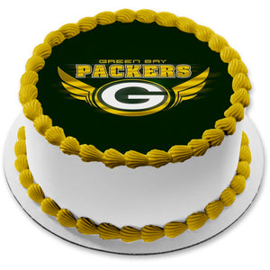 Green Bay Packers Logo Sports NFL Gold Wings Edible Cake Topper Image ABPID07822