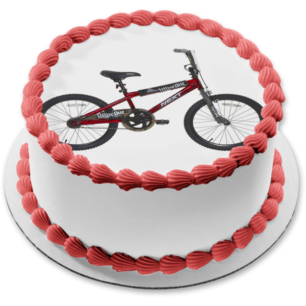Red and Black Wipe Out Next Bicycle Edible Cake Topper Image ABPID09378