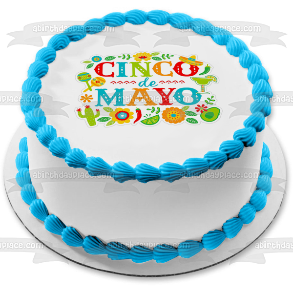 Cinco De Mayo Cactus Maracas Edible Cake Topper Image ABPID51364