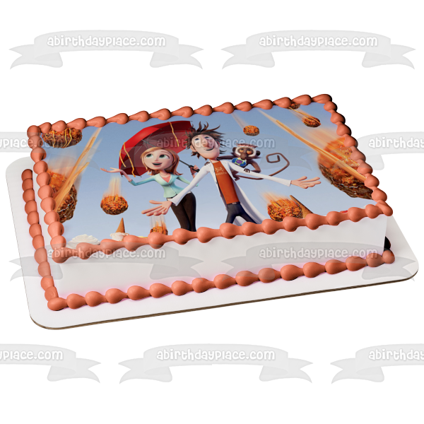 Cloudy with a Chance of Meatballs Flint Lockwood Sam Sparks Steve Edible Cake Topper Image ABPID52044