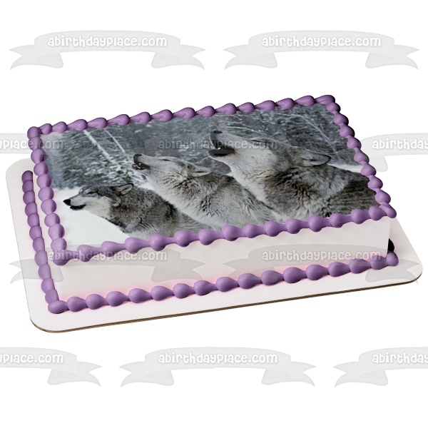 Wolves Howling In the Snow Wolf Pack Edible Cake Topper Image ABPID52056