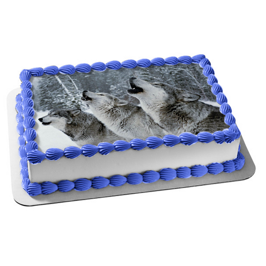 Wolves Howling In the Snow Wolf Pack Edible Cake Topper Image ABPID52056