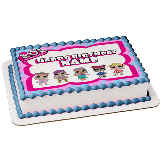 Lol Surprise Happy Birthday Border Teacher's Pet Merbaby Super B.B. Center Stage Cheer Captain Personalizable Edible Cake Topper Image ABPID52223