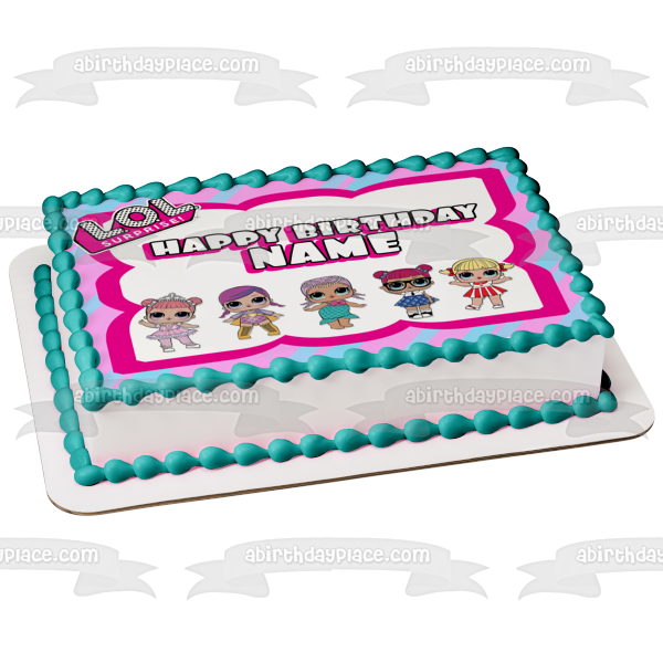 LOL Surpise Custom Butterfly Rainbow Frame Merbaby Super B.B. Cheer Captain Teacher's Pet Center Stage Edible Cake Topper Image ABPID52181