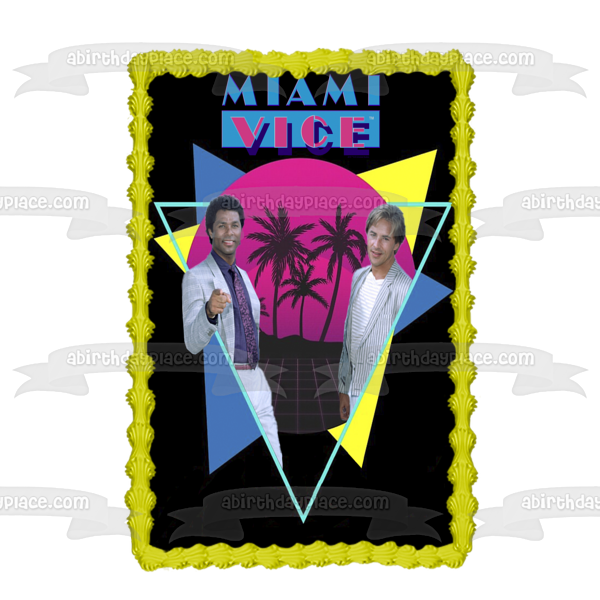 Miami Vice TV Show Crockett Tubbs 80s Edible Cake Topper Image ABPID52208