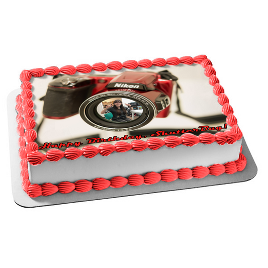 Red Nikon Camera Photo Frame Personaized Edible Cake Topper Image Frame ABPID52222