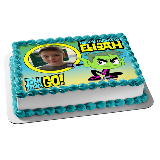 Teen Titans Go Happy Birthday Beast Boy Personalized Name and Picture Edible Cake Topper Image ABPID52232