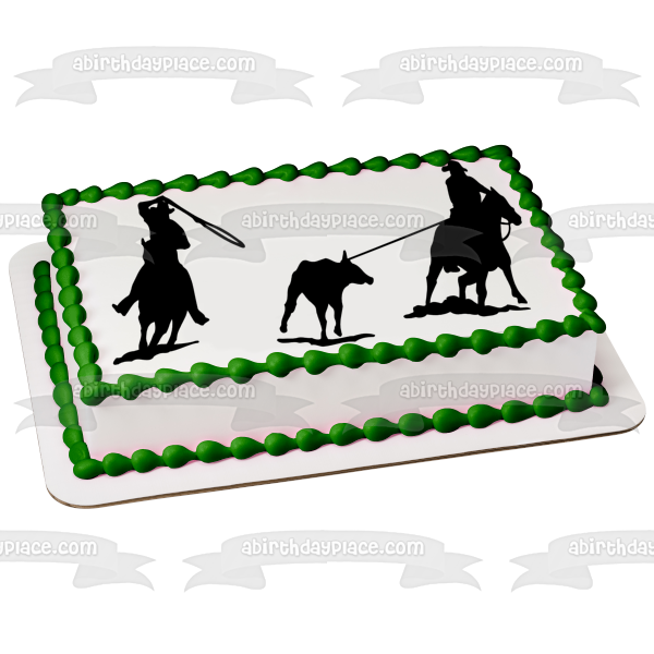 Western Rodeo Team Roping Heading and Heeling Edible Cake Topper Image ABPID00085