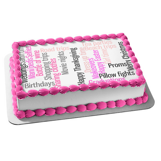 Sisters Girl Time Word Cloud Edible Cake Topper Image ABPID00100