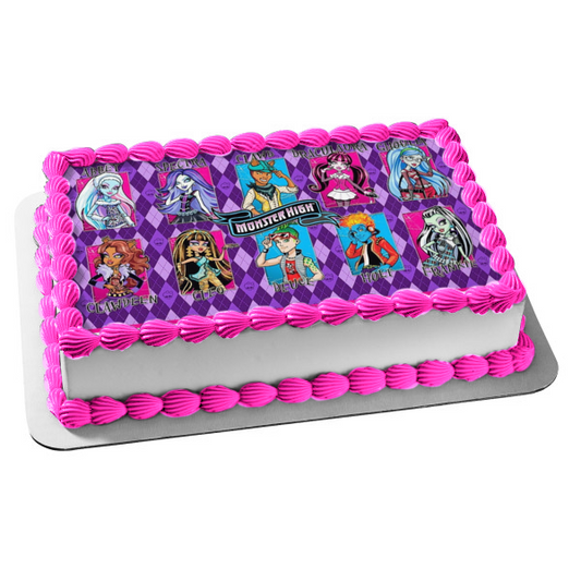 Monster High Abbey Spectra Clawd Draculaura Ghoulia Clawdeen Cleo Deuce Holt Frankie Edible Cake Topper Image ABPID00140