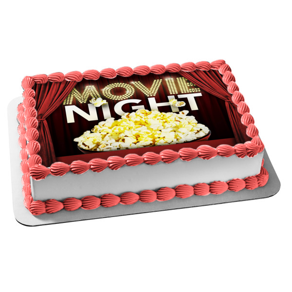 Movie Night Pass the Popcorn Red Curtain Edible Cake Topper Image ABPID00155