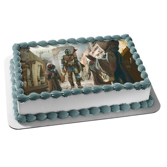 Disney's The Mandalorian Mando Bounty Hunter Star Wars the Child Jawa Edible Cake Topper Image ABPID52271