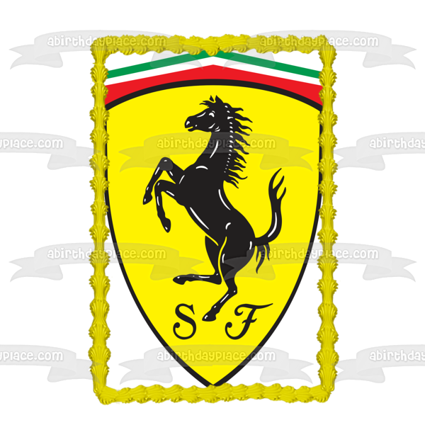 Ferrari Logo Black Prancing Horse Yellow Background Edible Cake Topper Image ABPID00221
