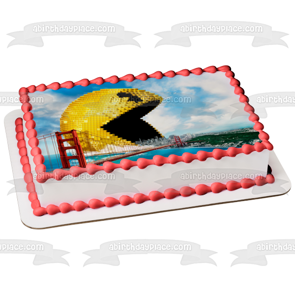 Pac Man Pixels San Francisco Bridge Edible Cake Topper Image ABPID00330