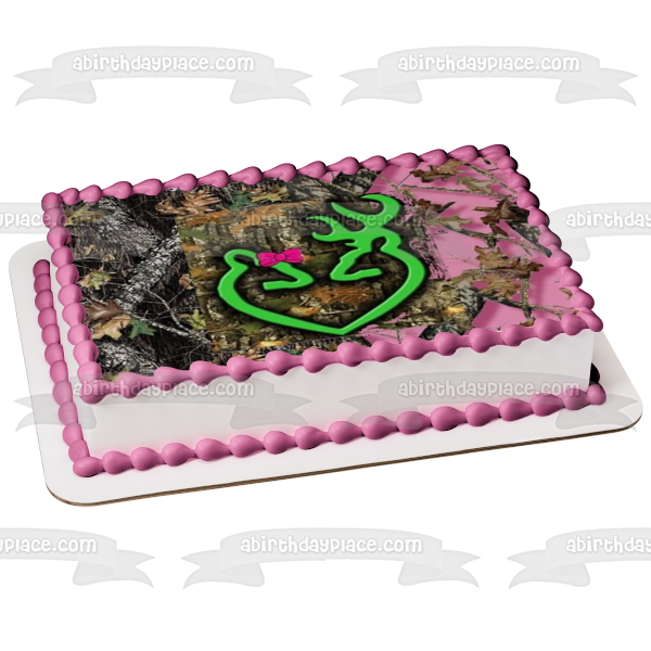 Mossy Oak Camo Camouflage Leaves Antler Heart Bow Edible Cake Topper Image ABPID00482