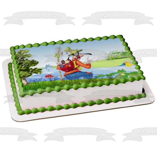 Mickey Mouse and Friends Goofy Fishing with Frogs Edible Cake Topper Image ABPID00491
