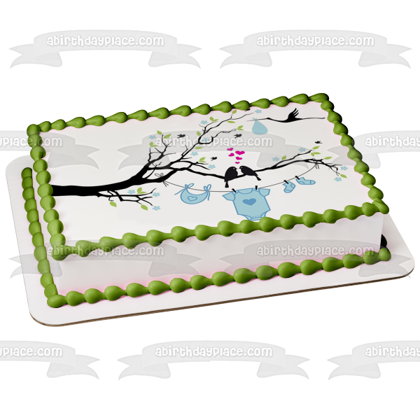 It's a Baby Boy Baby Shower Stork Bib Onsie and Baby Socks Edible Cake Topper Image ABPID00572