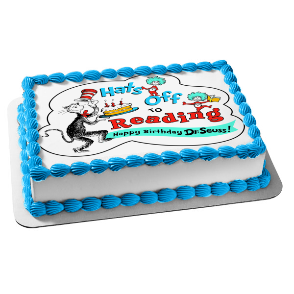 Hats Off to Reading Happy Birthday Dr. Seuss! Edible Cake Topper Image ABPID00632