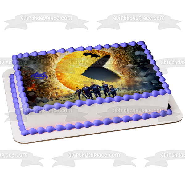 Pixels Pacman with the Pacman Team Edible Cake Topper Image ABPID00026