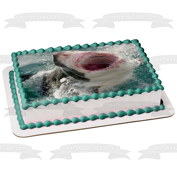 Great White Shark Mouth Open Teeth Edible Cake Topper Image ABPID00078