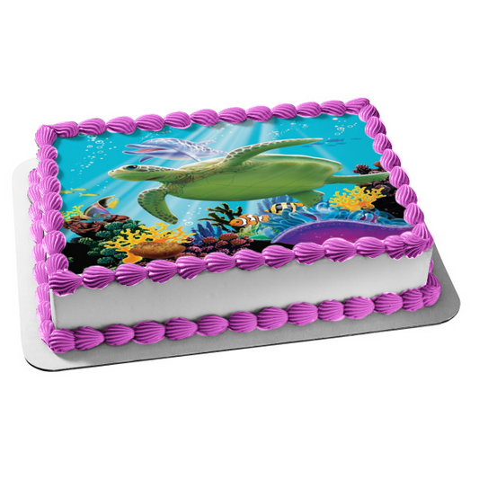 Ocean Life Dolphin Turtle Coral Variety of Fish Edible Cake Topper Image ABPID00249