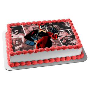 DC Comics Harley Quinn Purse Gun Comic Strip Background Edible Cake Topper Image ABPID00255