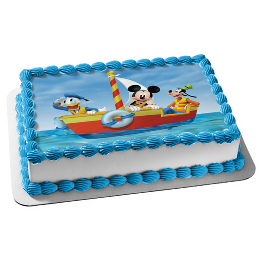 Disney Mickey Mouse and Friends Donald Duck Goofy Sailboat Edible Cake Topper Image ABPID00291