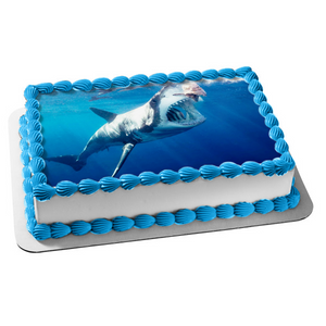 Great White Shark Ocean Open Mouth Sharp Teeth Edible Cake Topper Image ABPID00334