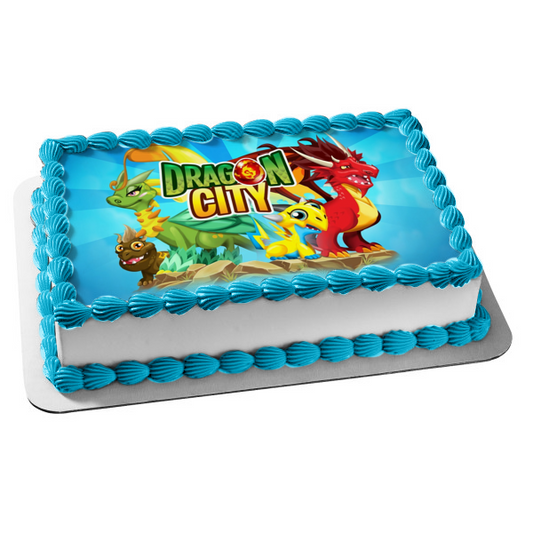 Dragon City Logo Various Dragons Edible Cake Topper Image ABPID00336