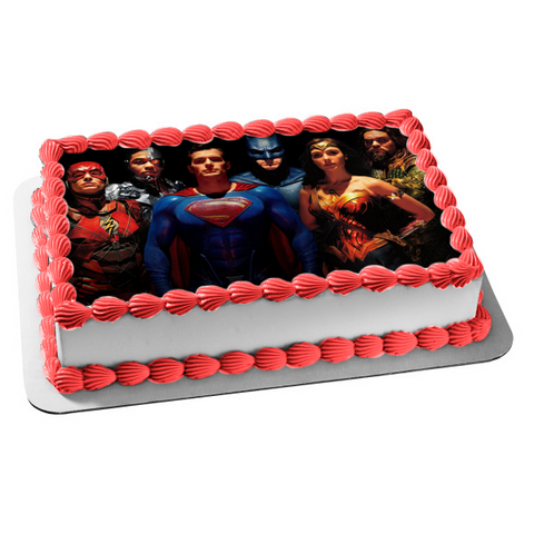Justice League Superman Wonder Woman the Flash Batman Cyborg Edible Cake Topper Image ABPID00345