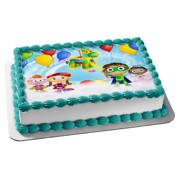 Super Why Princess Pea Alpha Pig Little Red Riding Hood Pinata Balloons Edible Cake Topper Image ABPID00355