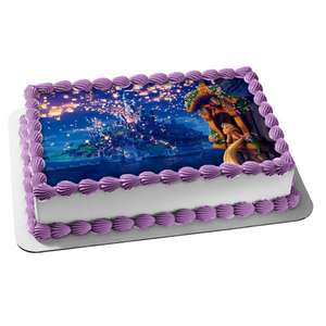 Disney Tangled Rapunzel Out Castle Window Fireworks Edible Cake Topper Image ABPID00364