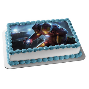 Ironman Marvel Crouching In the Rain Tony Stark Edible Cake Topper Image ABPID00429