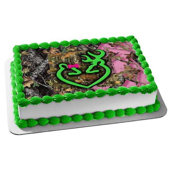 Mossy Oak Camo Camuflaje Hojas Asta Corazón Arco Comestible Cake Topper Imagen ABPID00482 