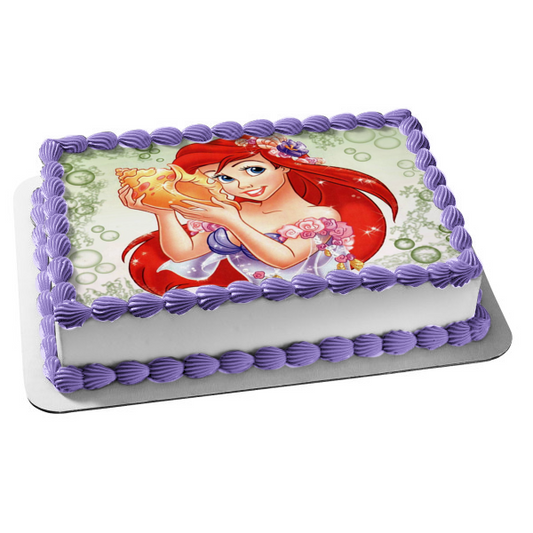 The Little Mermaid Ariel Green Background Edible Cake Topper Image ABPID00585