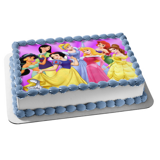 Princesses Jasmine Snow White Mulan Aurora Cinderella Belle Edible Cake Topper Image ABPID00622