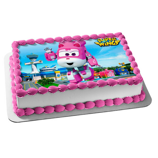 Super Wings Dizzy Pink Helicopter Rescue Edible Cake Topper Image ABPID00654