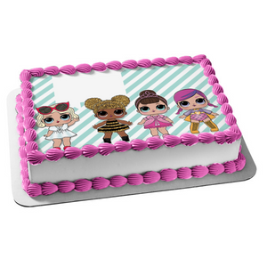 LOL Surprise! Doll Green and White Diagonal Stripes Edible Cake Topper Image Frame ABPID00684