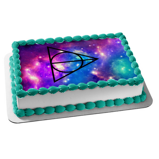 Harry Potter Sign of the Deathly Hallows Starry Sky Edible Cake Topper Image ABPID00688
