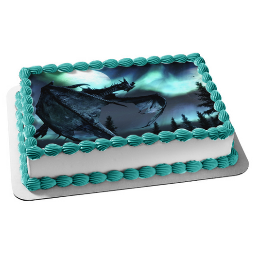 Skyrim Dragon the Elder Scrolls Sky Flying Edible Cake Topper Image ABPID00690