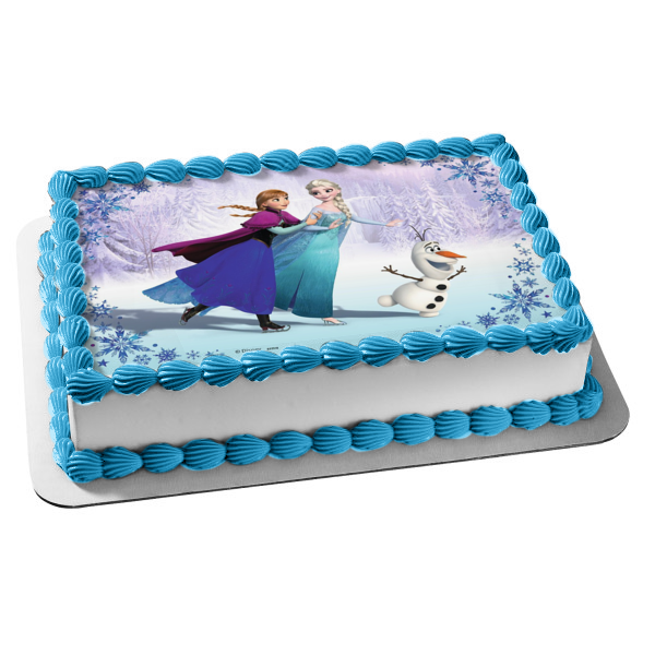 Disney Frozen Anna Elsa Olaf Skating Edible Cake Topper Image ABPID00691