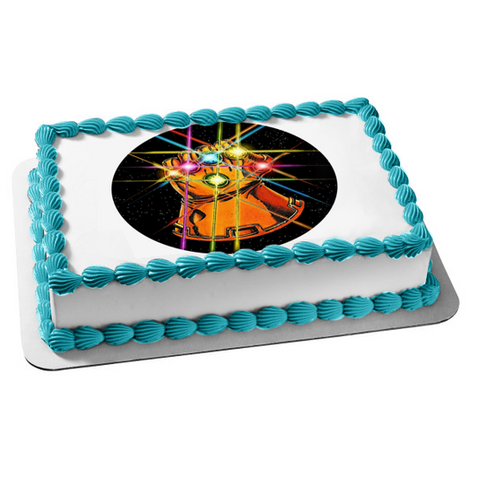 Infinity Gauntlet Marvel Universe Round Edible Cake Topper Image ABPID00034
