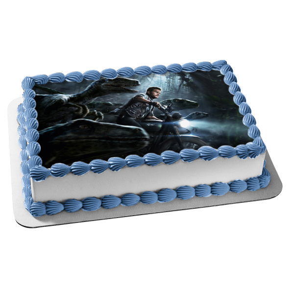 Jurassic World  Raptor Motorcycle Edible Cake Topper Image ABPID00063