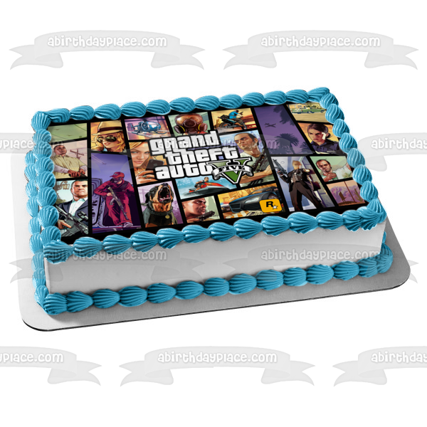 Grand Theft Auto Five Guns and Cars Edible Cake Topper Image ABPID04910