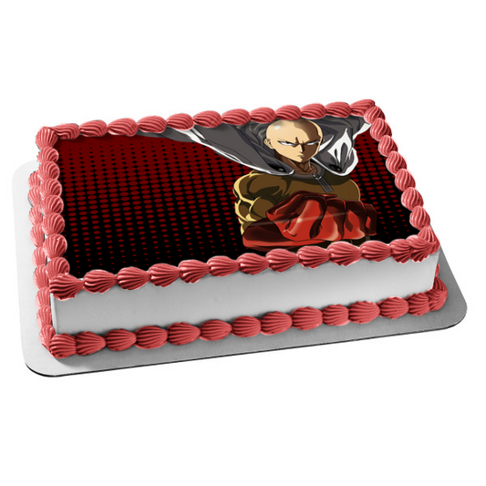 One Punch Man Saitama Red and Black Edible Cake Topper Image ABPID50740