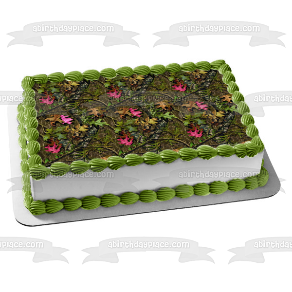 Mossy Oak Camo Camouflage Leaves Pink Edible Cake Topper Image ABPID00695