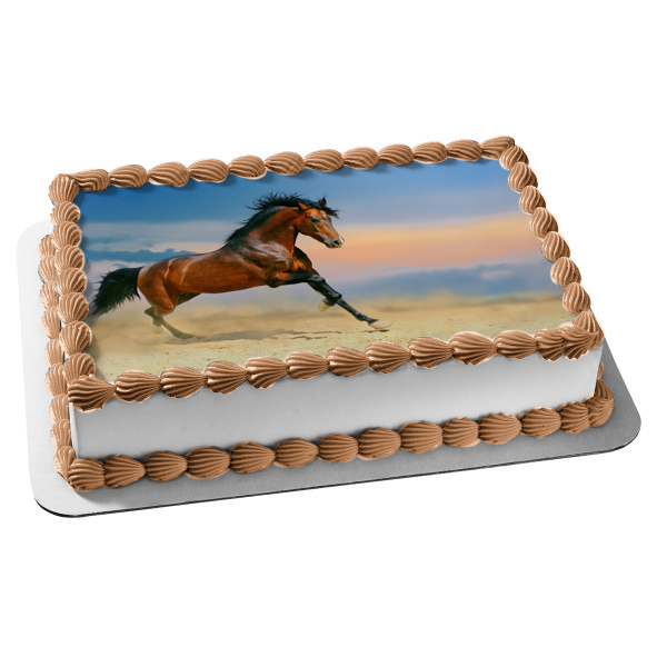 Brown Stallion Running Desert Edible Cake Topper Image ABPID00733