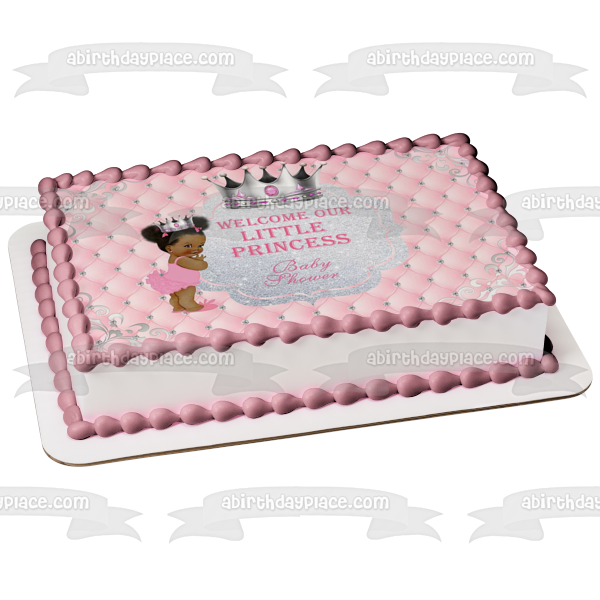 Welcome Our Little Princess Afro Puff Baby Shower Edible Cake Topper Image ABPID00735