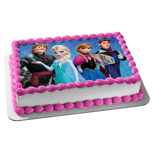 Frozen Elsa Anna Hans Kristoff Fondo nevado Imagen comestible para decoración de tarta ABPID00767 