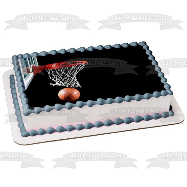 Basketball Goal with Basketball on Black Background Edible Cake Topper Image ABPID00783